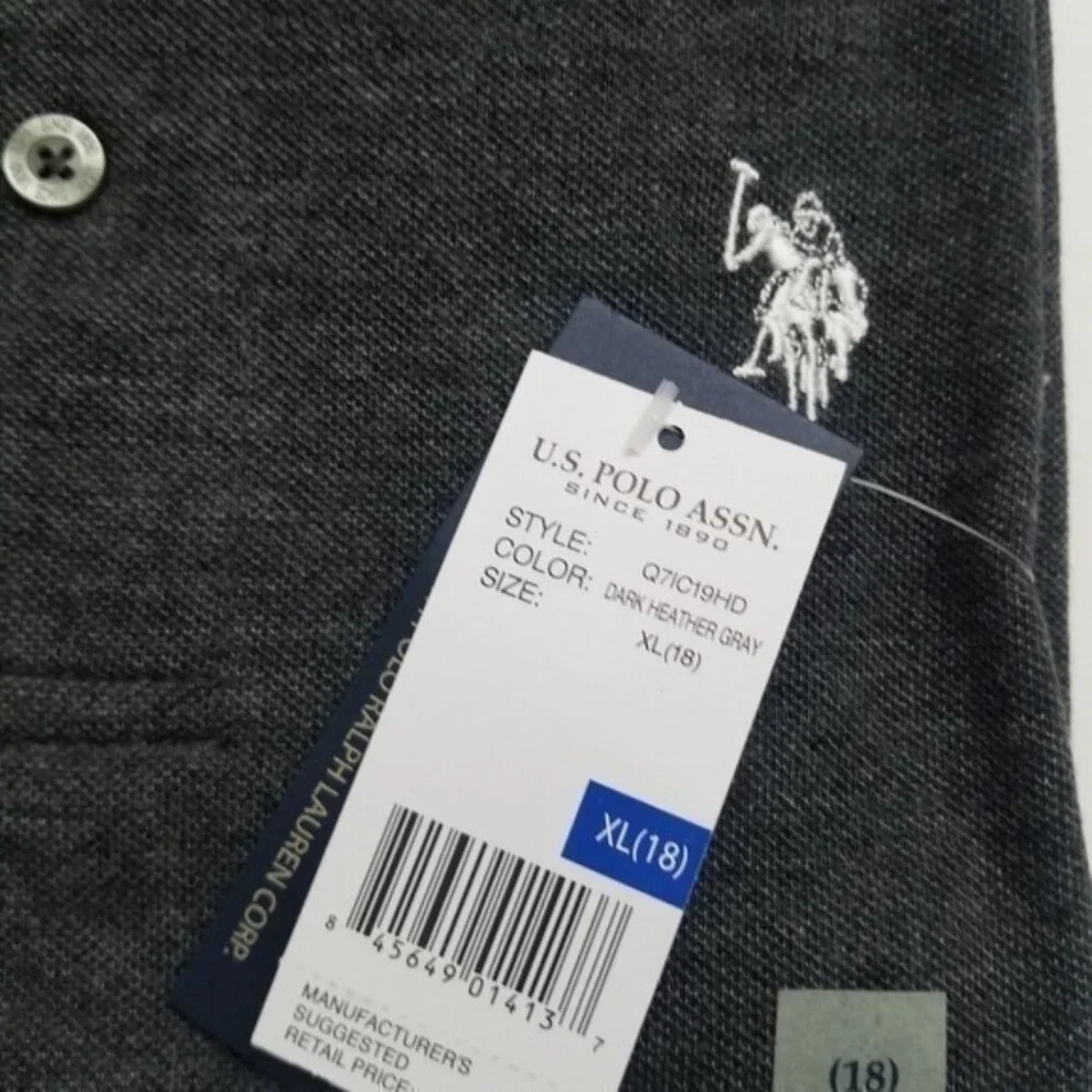 U.S. Polo Assn Boys Gray Polo Shirt NWT Short Sleeve Youth